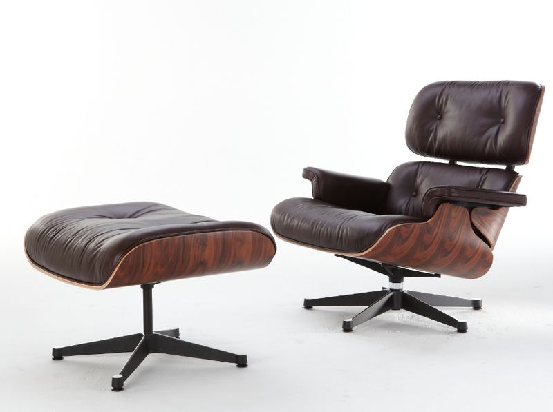 Eames lounge chair with ottoman in top grain italian leather